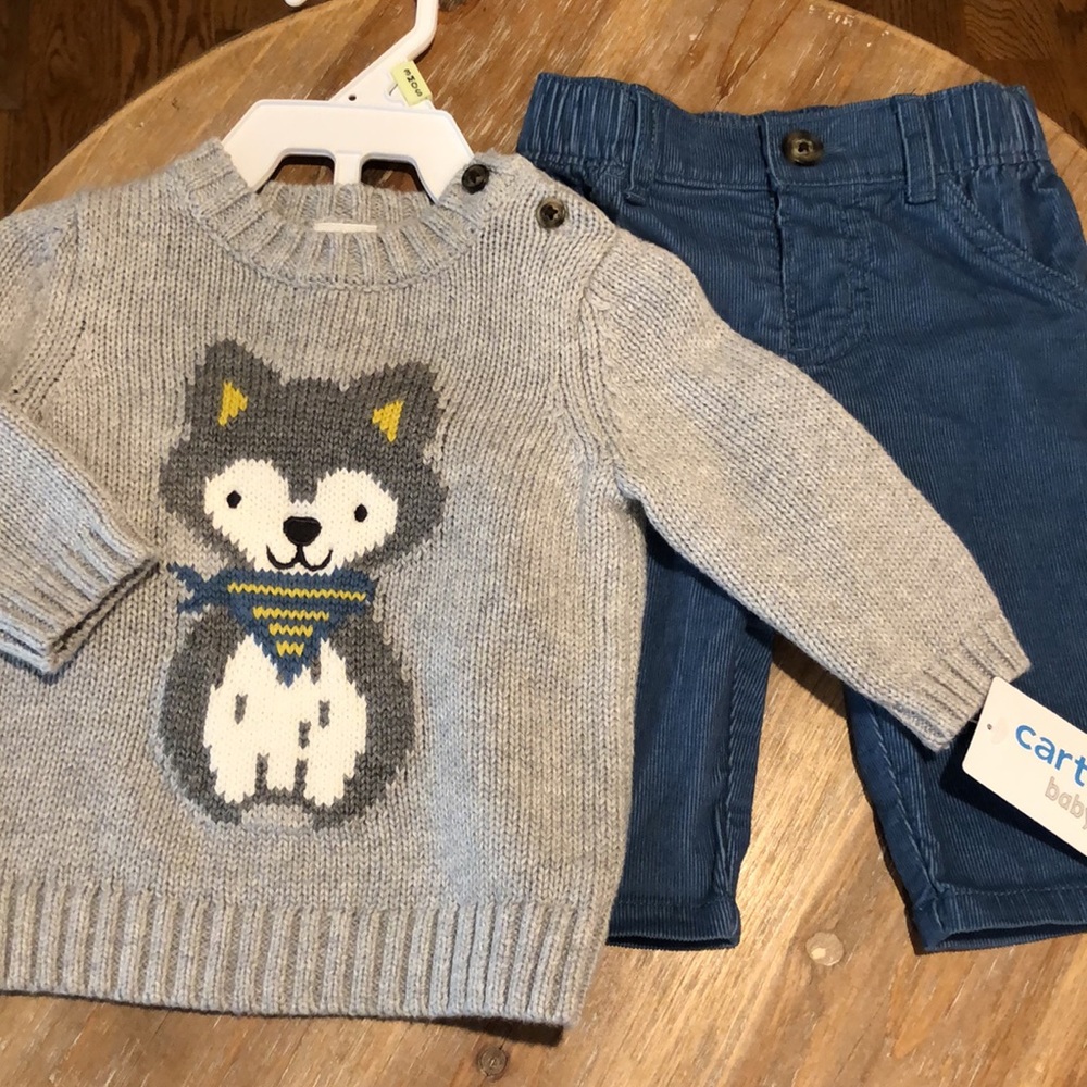 Carter’s Baby Two Piece Outfit.  Sweater & Corduroy Pants.  New with Tags.